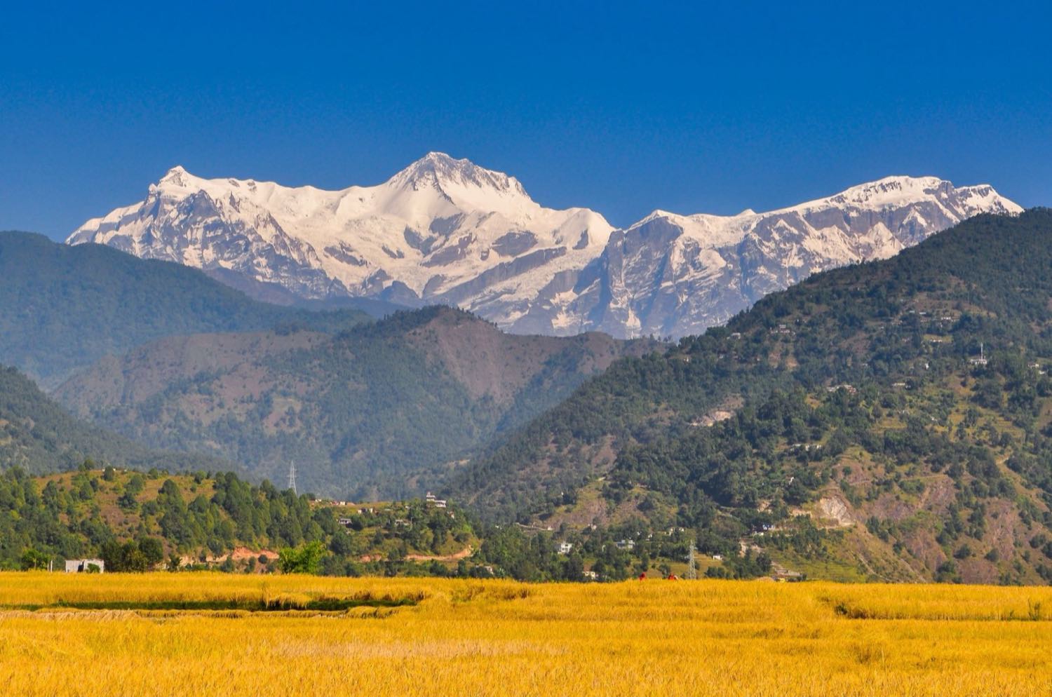 Sommets enneigés du massif de l'Annapurna au Népal